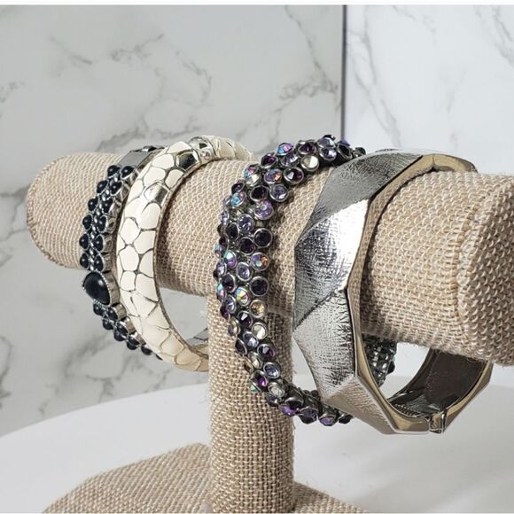 SET OF 4 Bangle Bracelets Hinged & Stretch Variety - Picture 2 of 8